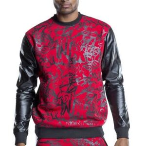 Royal Blue Vegan Leather Graffiti Sweatshirt Large Gently worn
